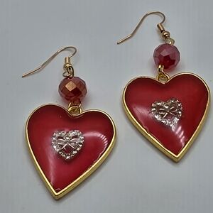 Chic Red and Gold Heart Earrings
